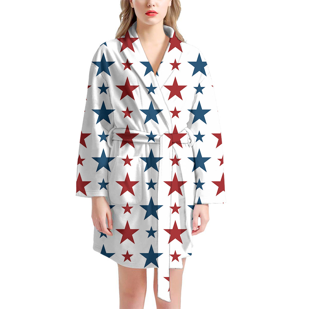 Red And Blue USA Star Pattern Print Women's Bathrobe