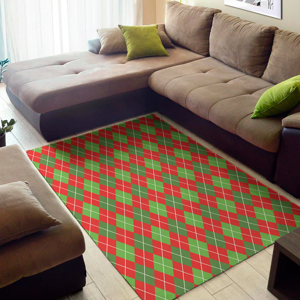 Red And Green Argyle Pattern Print Area Rug