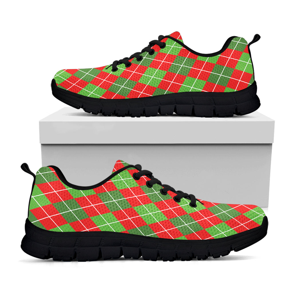 Red And Green Argyle Pattern Print Black Sneakers