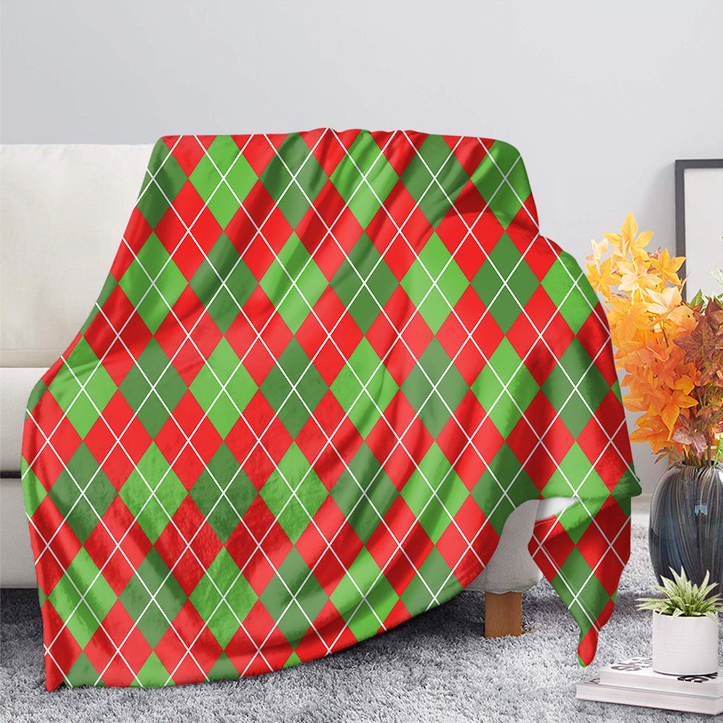 Red And Green Argyle Pattern Print Blanket