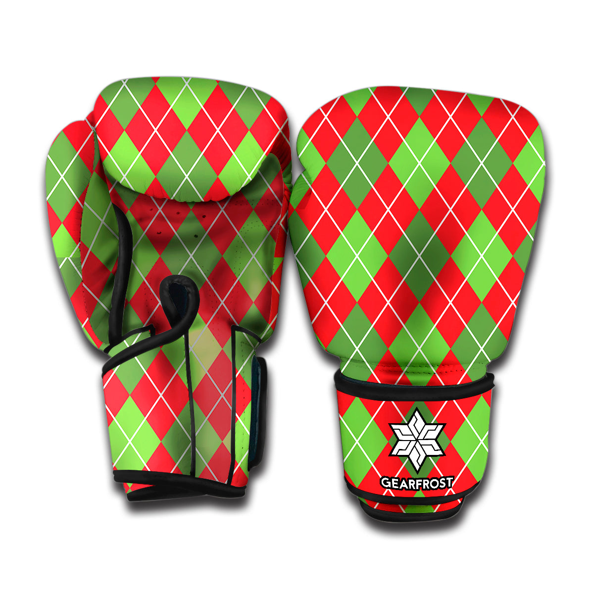 Red And Green Argyle Pattern Print Boxing Gloves