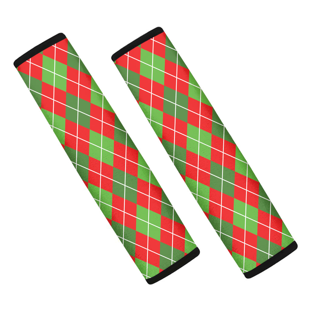 Red And Green Argyle Pattern Print Car Seat Belt Covers