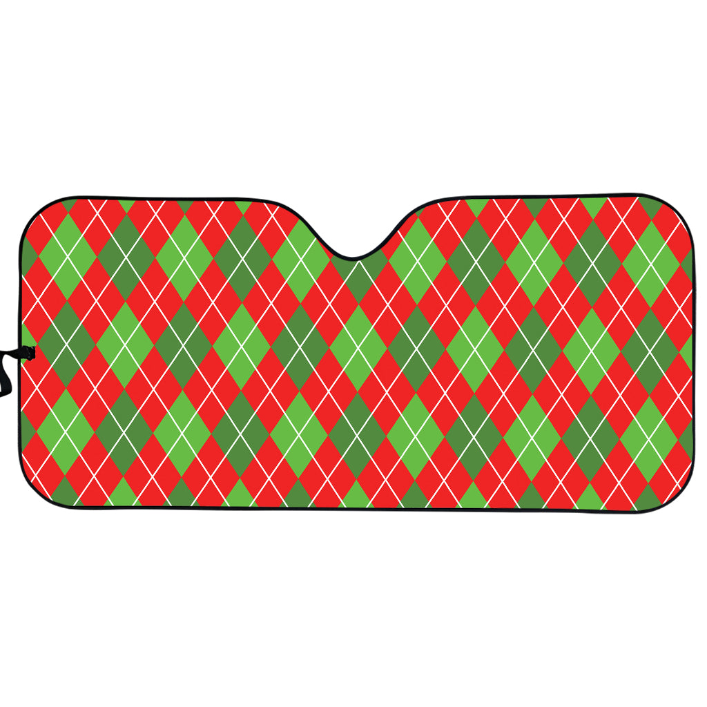 Red And Green Argyle Pattern Print Car Sun Shade