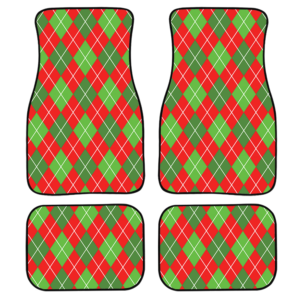 Red And Green Argyle Pattern Print Front and Back Car Floor Mats