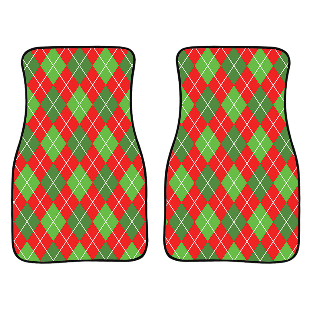 Red And Green Argyle Pattern Print Front Car Floor Mats