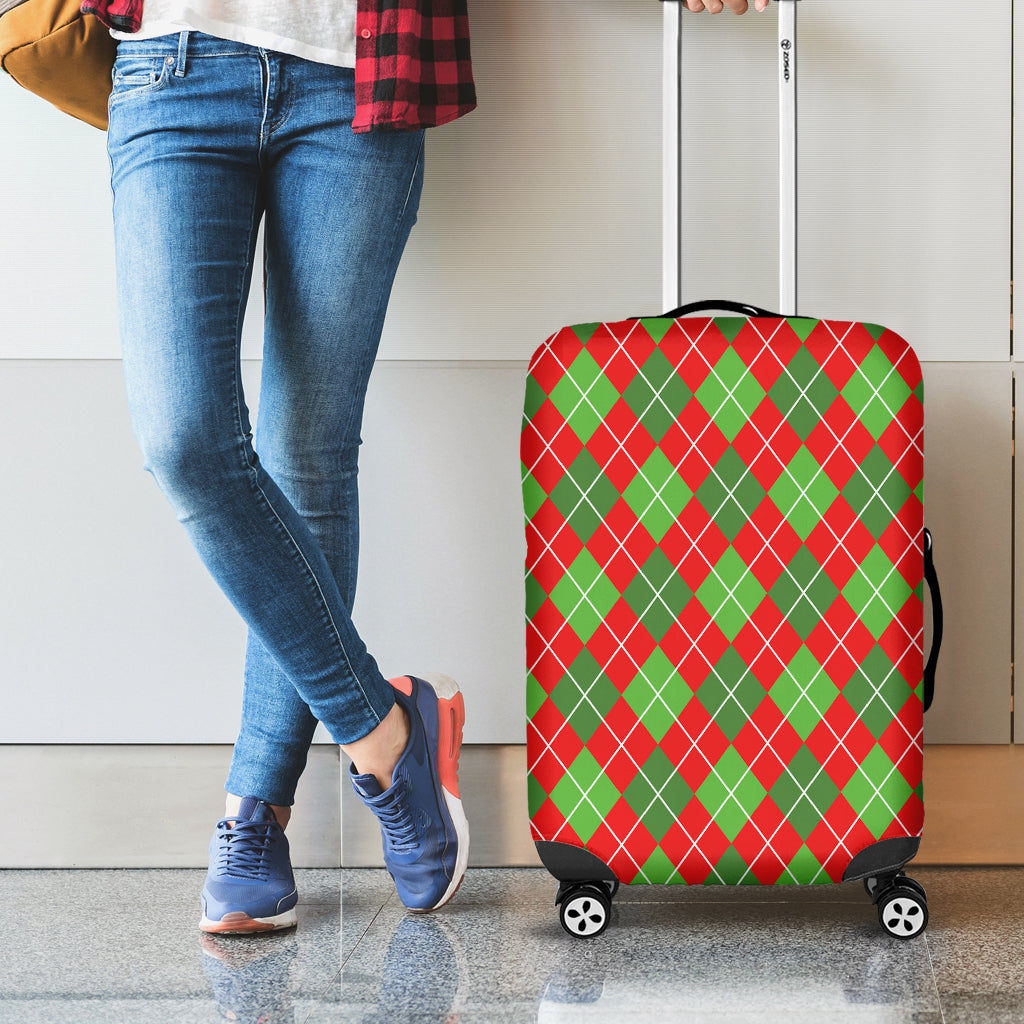 Red And Green Argyle Pattern Print Luggage Cover