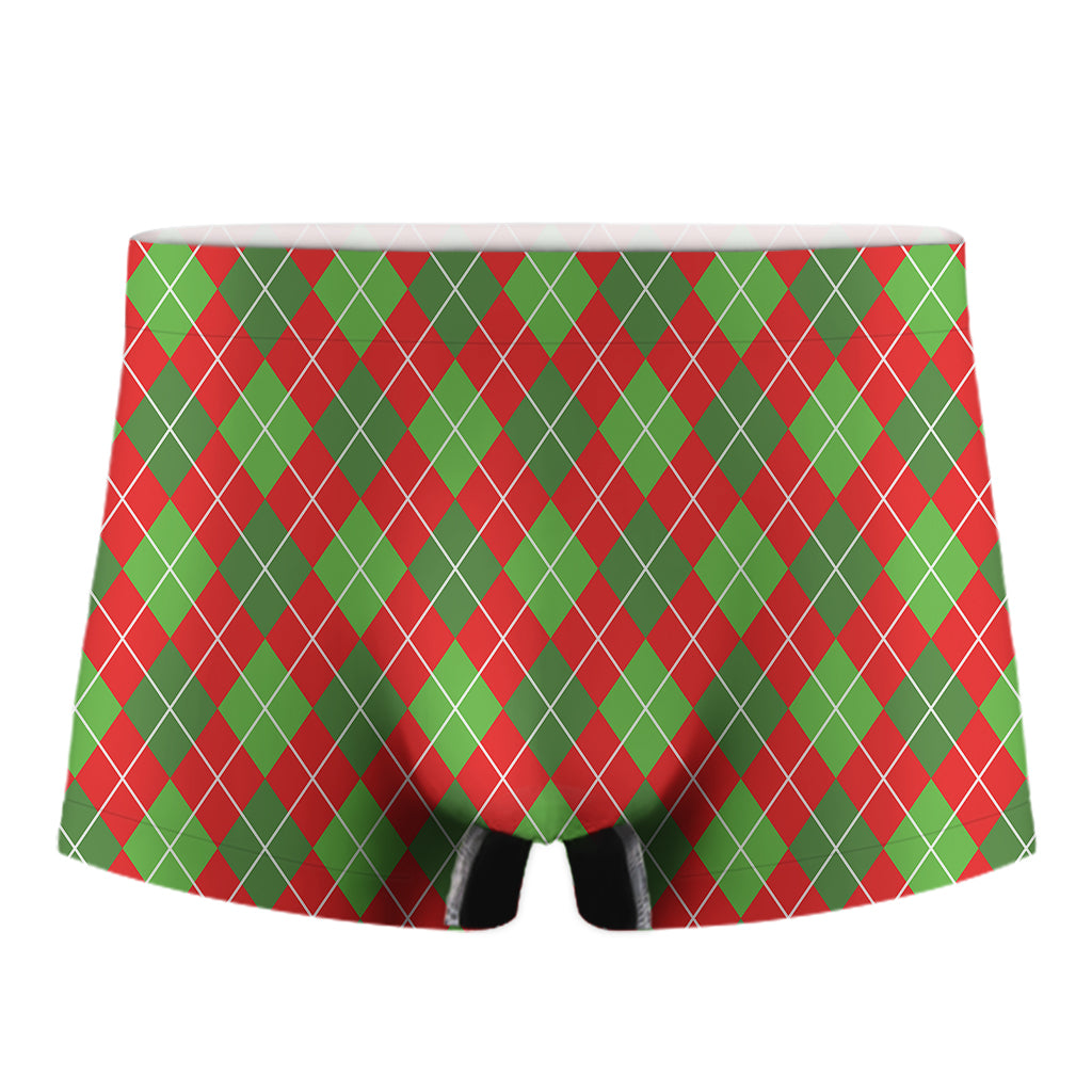 Red And Green Argyle Pattern Print Men's Boxer Briefs