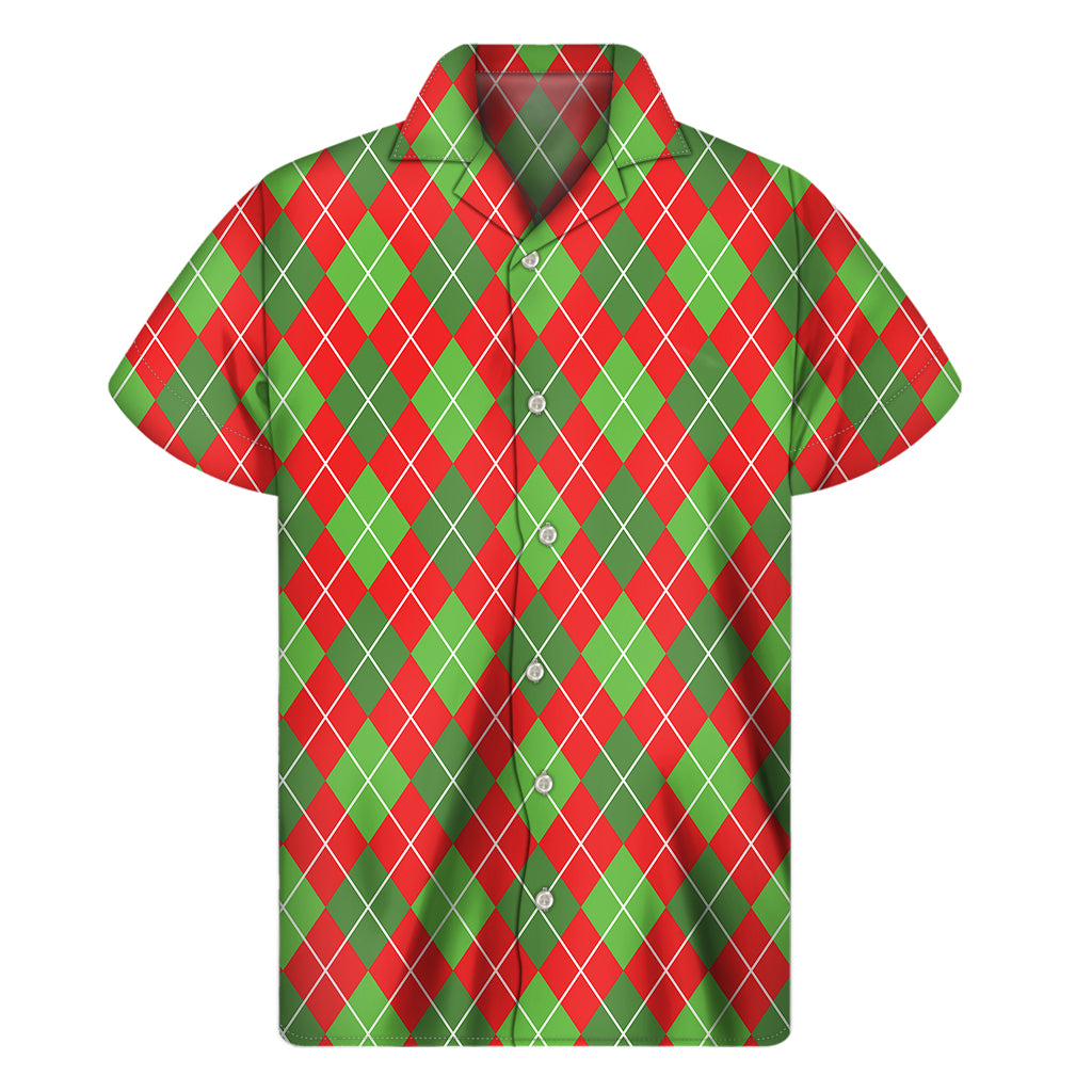 Red And Green Argyle Pattern Print Men's Short Sleeve Shirt