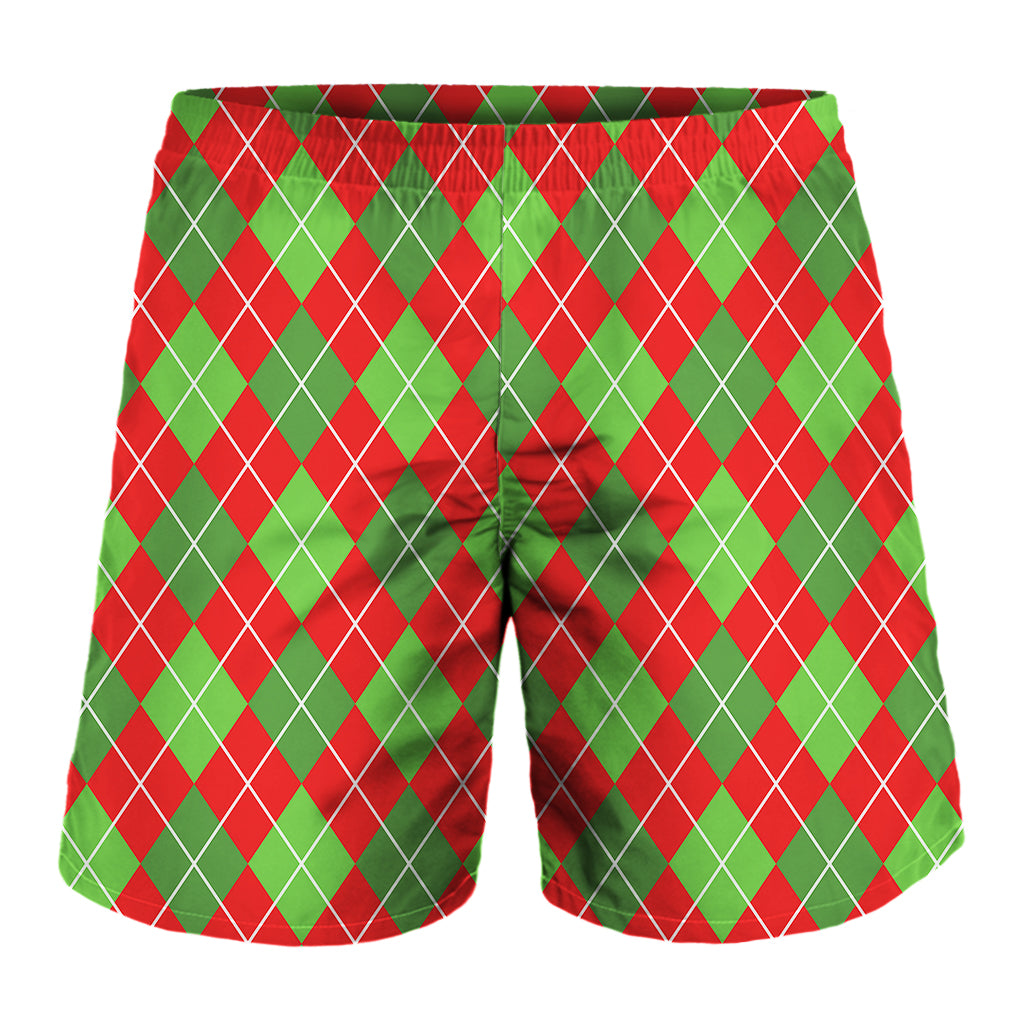 Red And Green Argyle Pattern Print Men's Shorts