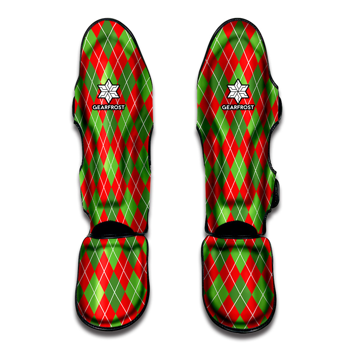 Red And Green Argyle Pattern Print Muay Thai Shin Guards