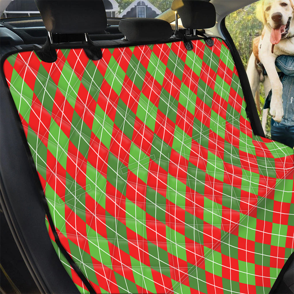 Red And Green Argyle Pattern Print Pet Car Back Seat Cover