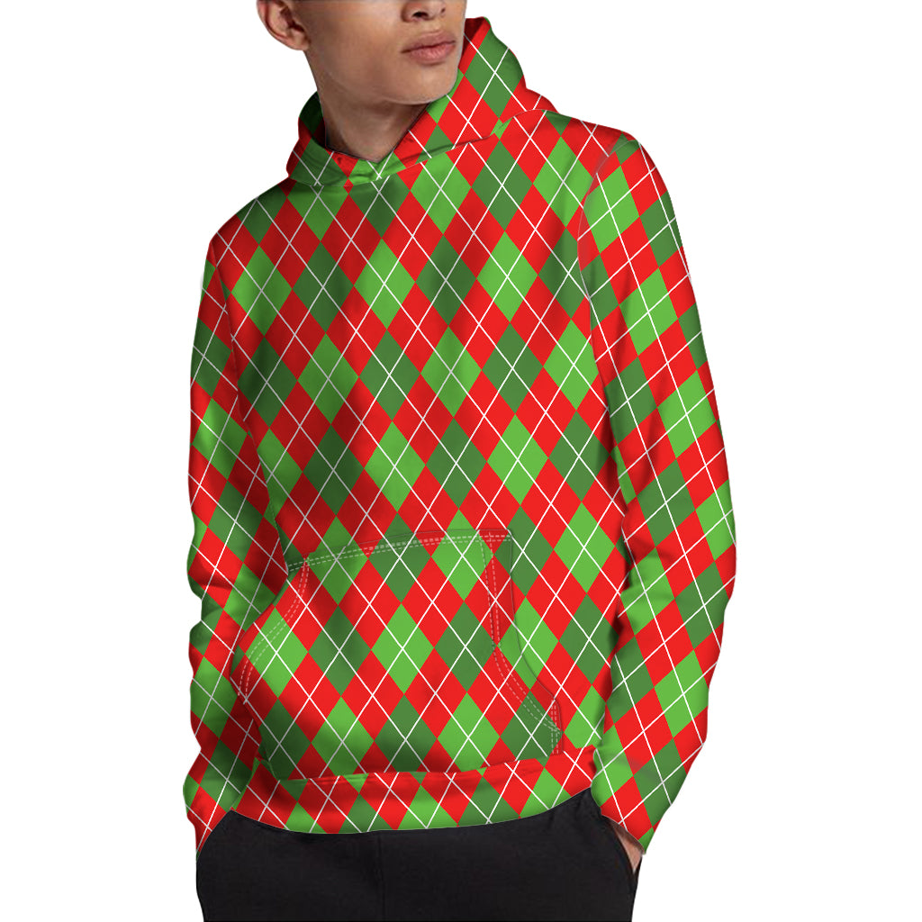 Red And Green Argyle Pattern Print Pullover Hoodie