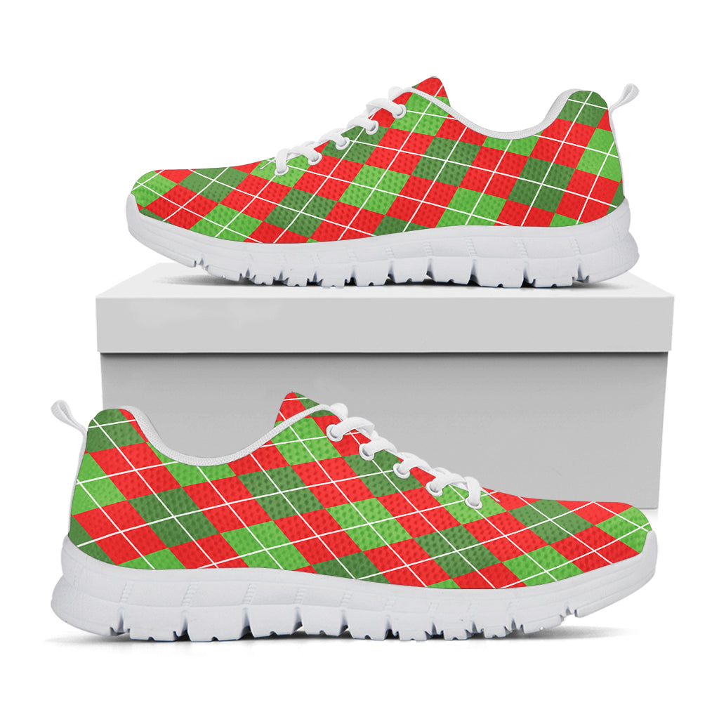 Red And Green Argyle Pattern Print White Sneakers