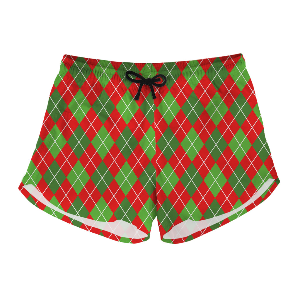 Red And Green Argyle Pattern Print Women's Shorts