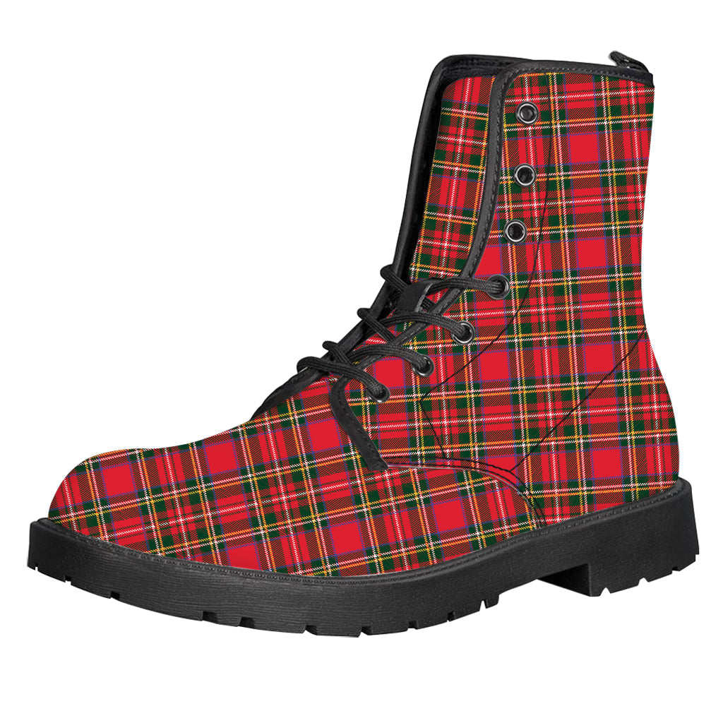 Red And Green Scottish Tartan Print Leather Boots