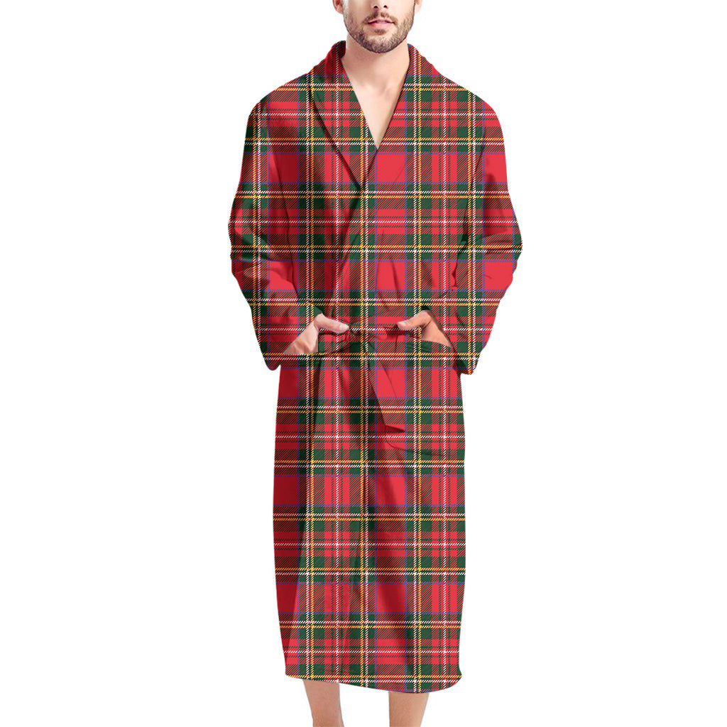 Red And Green Scottish Tartan Print Men's Bathrobe