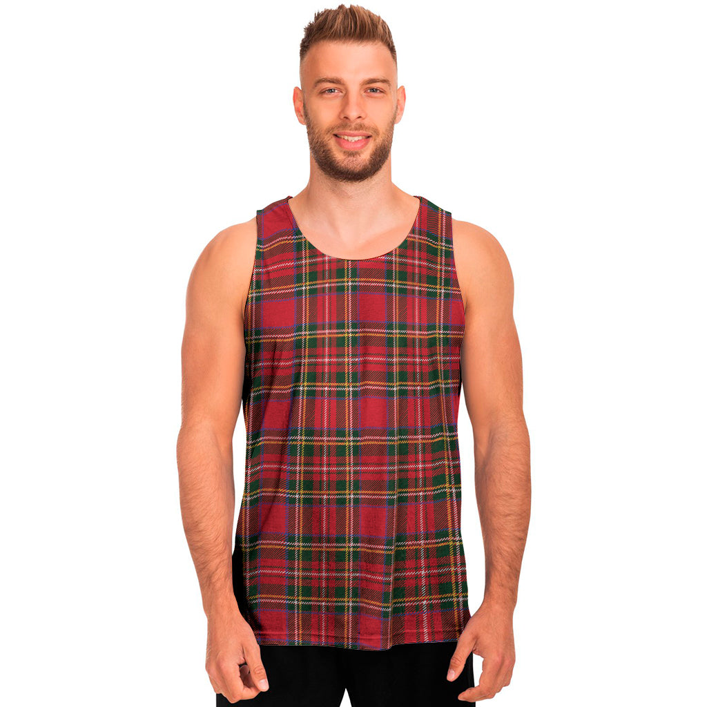 Red And Green Scottish Tartan Print Men's Tank Top