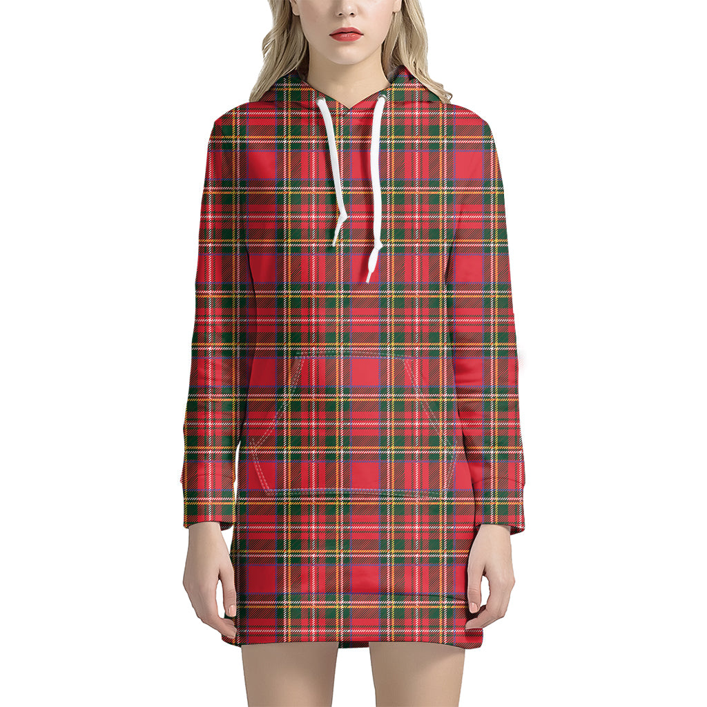 Red And Green Scottish Tartan Print Women's Pullover Hoodie Dress