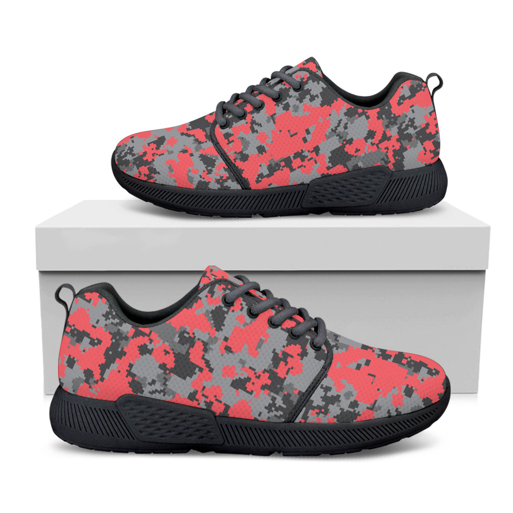 Red And Grey Digital Camo Pattern Print Black Athletic Shoes