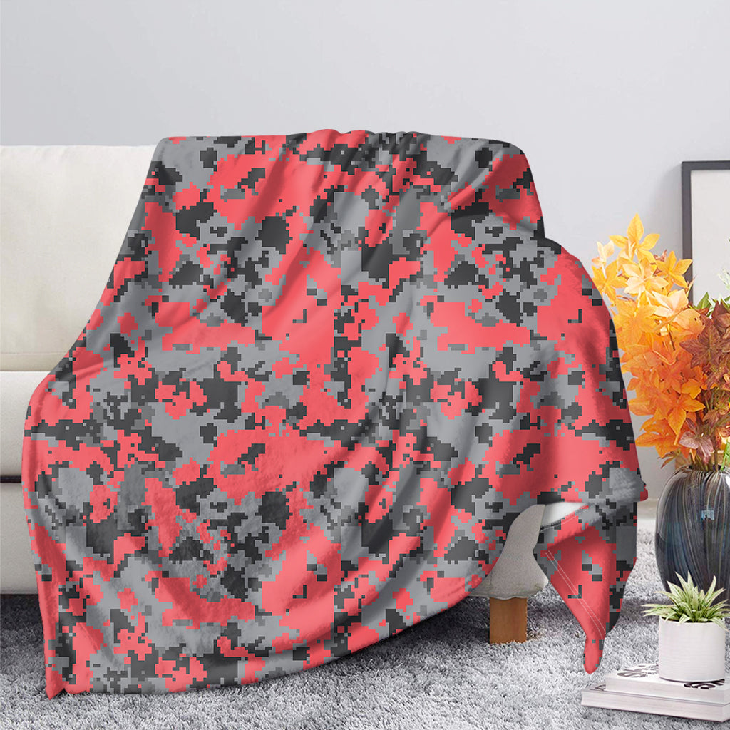 Red And Grey Digital Camo Pattern Print Blanket