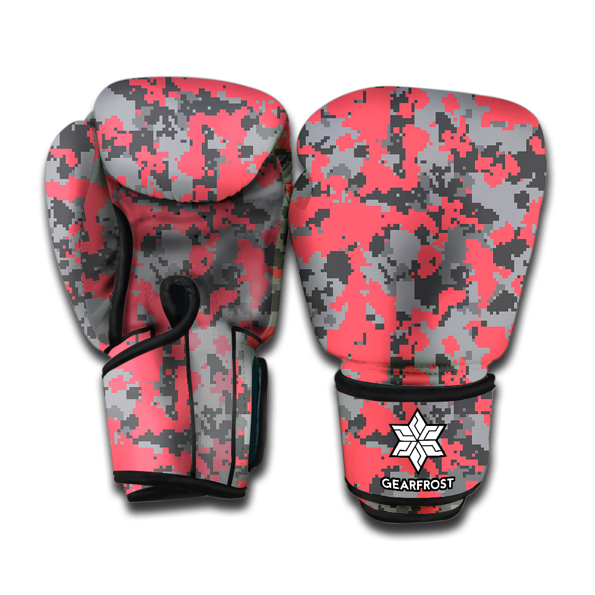 Red And Grey Digital Camo Pattern Print Boxing Gloves