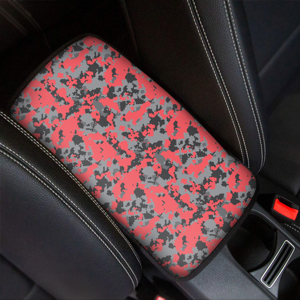 Red And Grey Digital Camo Pattern Print Car Center Console Cover