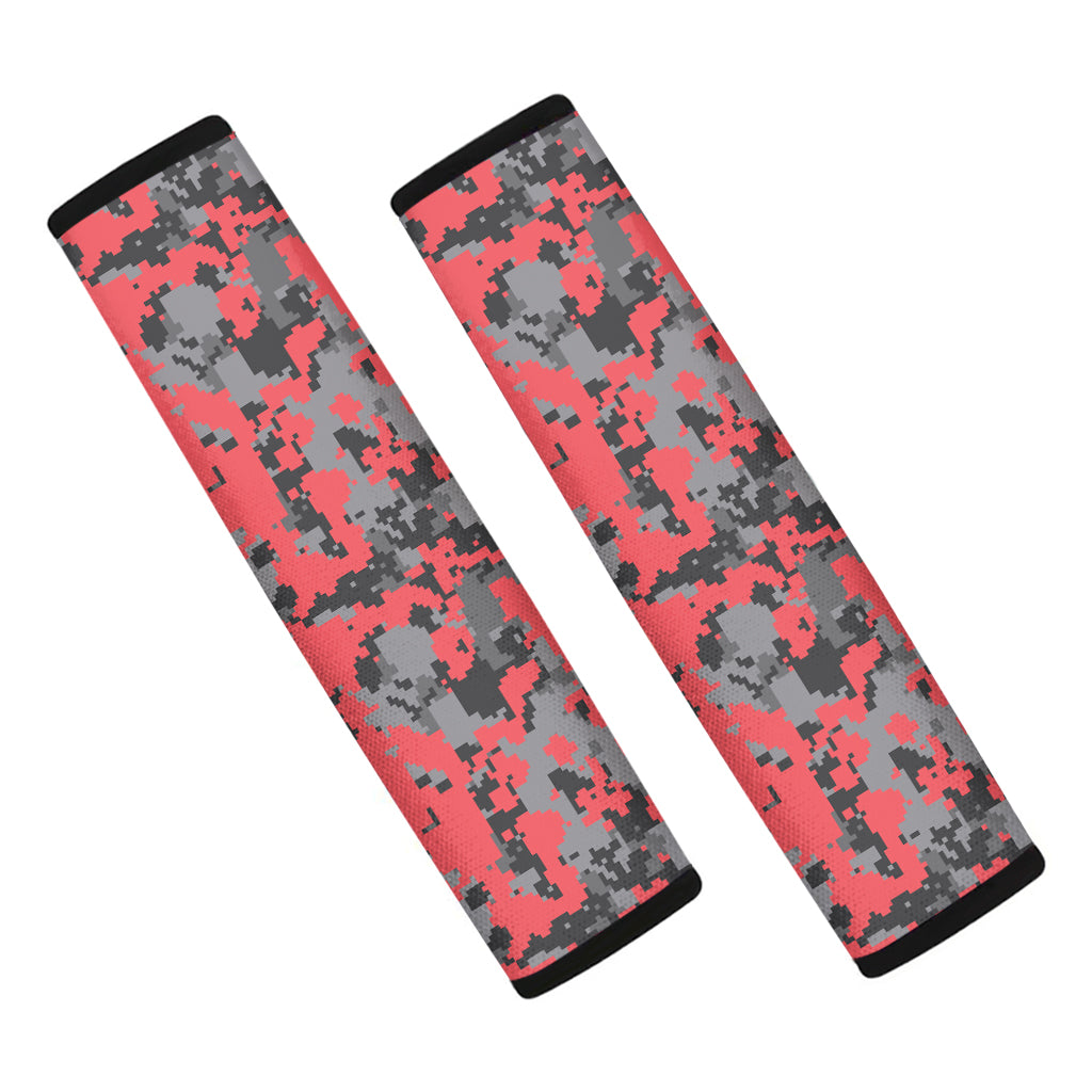 Red And Grey Digital Camo Pattern Print Car Seat Belt Covers