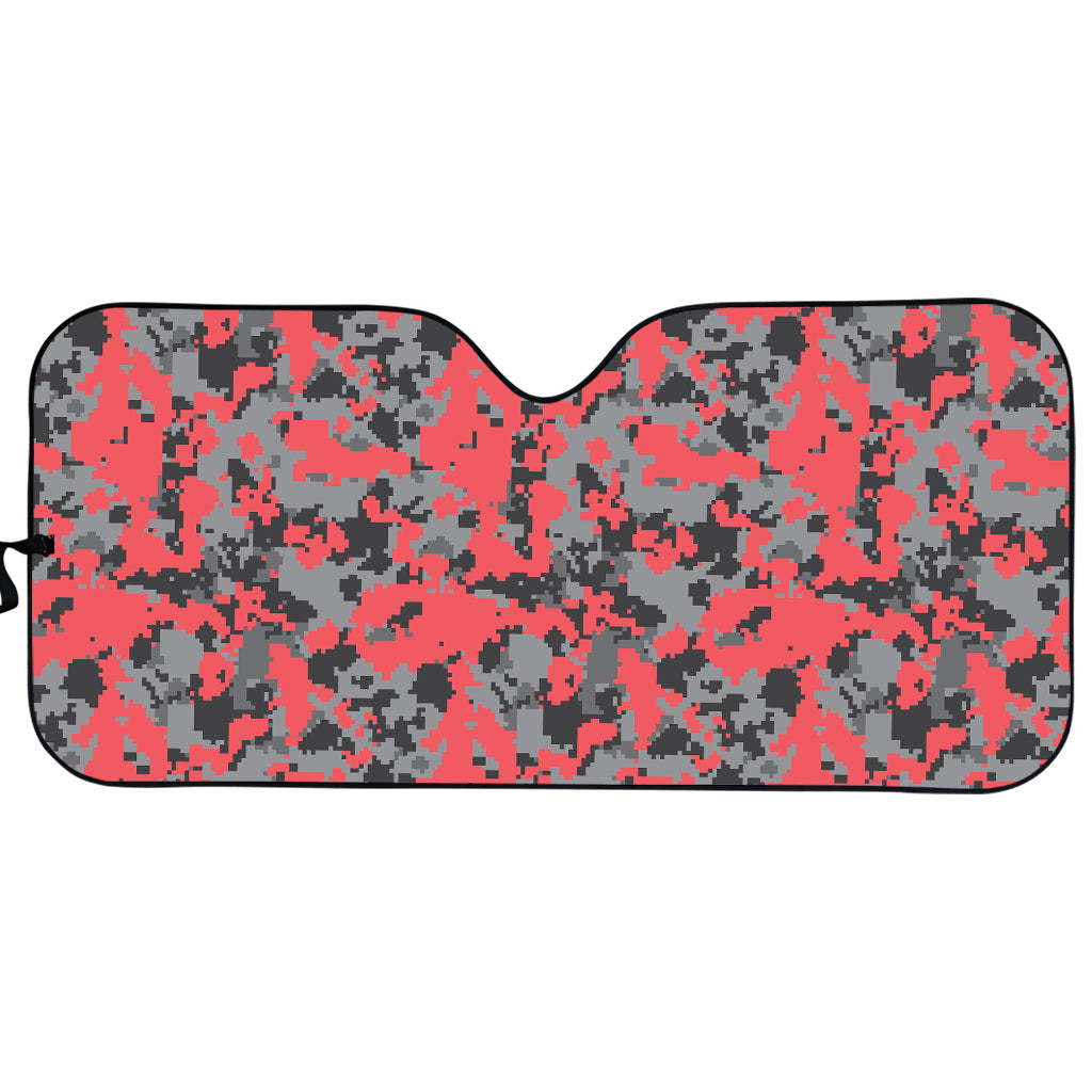 Red And Grey Digital Camo Pattern Print Car Sun Shade