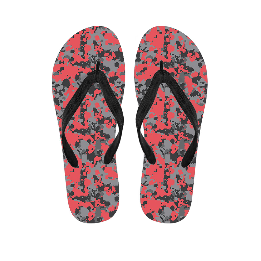 Red And Grey Digital Camo Pattern Print Flip Flops