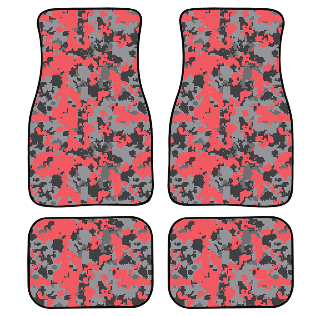 Red And Grey Digital Camo Pattern Print Front and Back Car Floor Mats