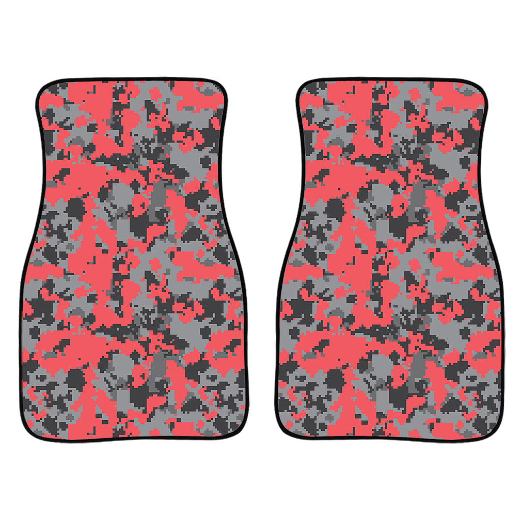 Red And Grey Digital Camo Pattern Print Front Car Floor Mats