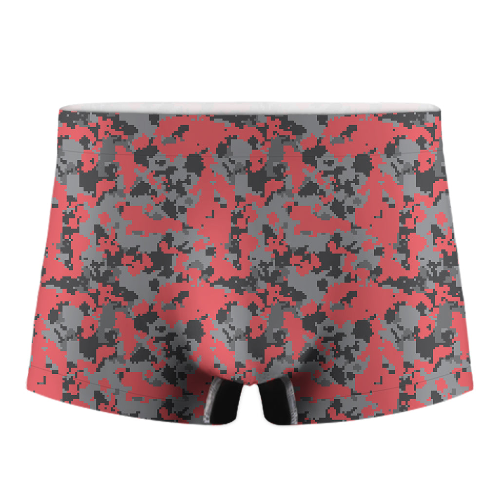 Red And Grey Digital Camo Pattern Print Men's Boxer Briefs