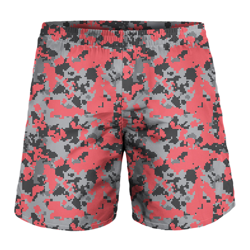 Red And Grey Digital Camo Pattern Print Men's Shorts