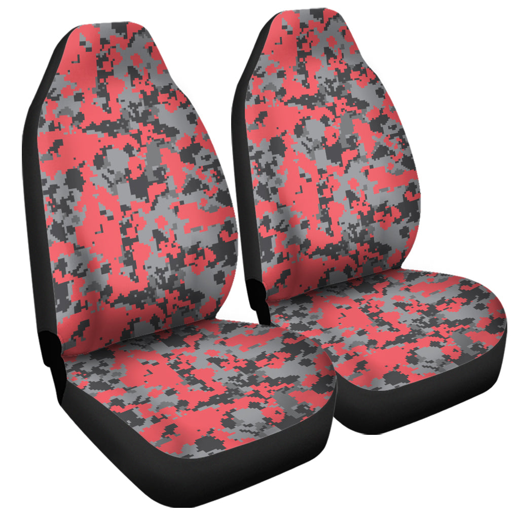 Red And Grey Digital Camo Pattern Print Universal Fit Car Seat Covers