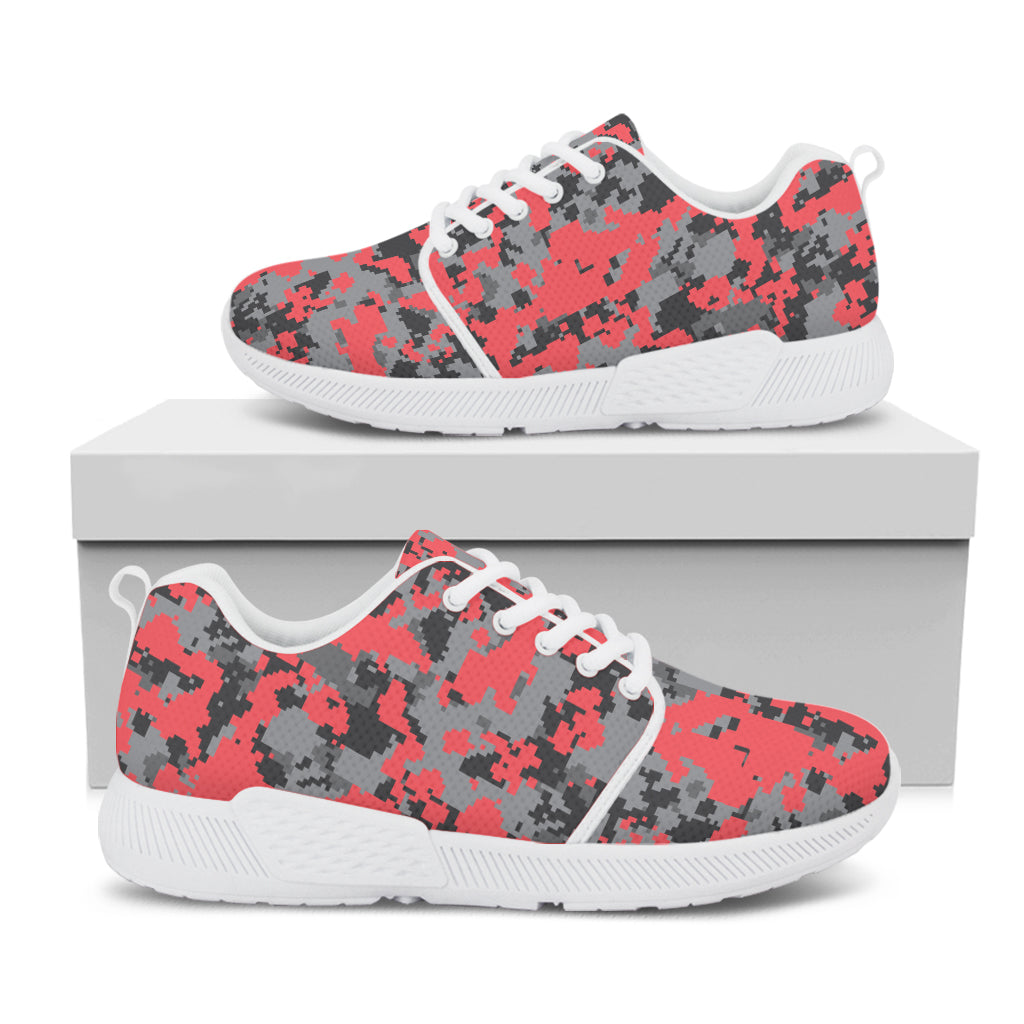 Red And Grey Digital Camo Pattern Print White Athletic Shoes