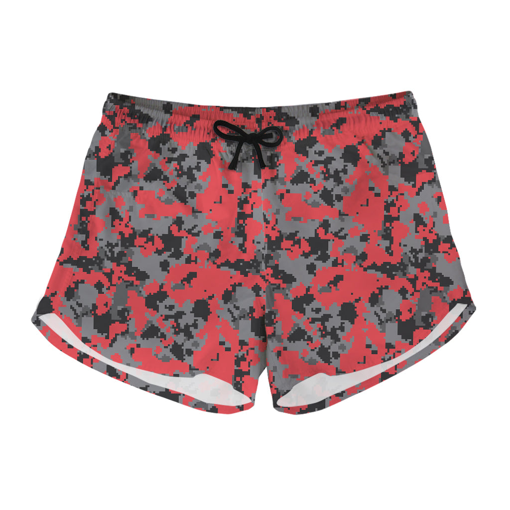 Red And Grey Digital Camo Pattern Print Women's Shorts