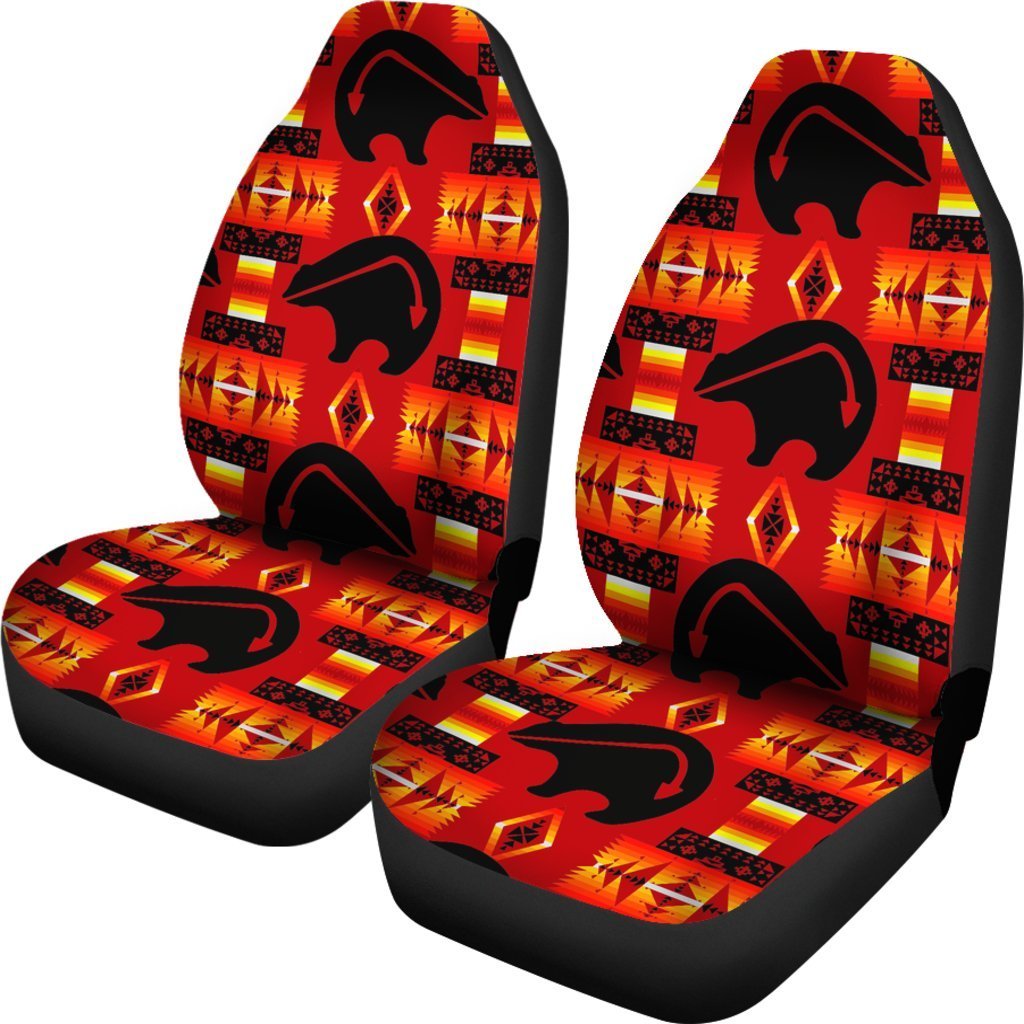 Red And Orange Native Grizzly Bear Universal Fit Car Seat Covers