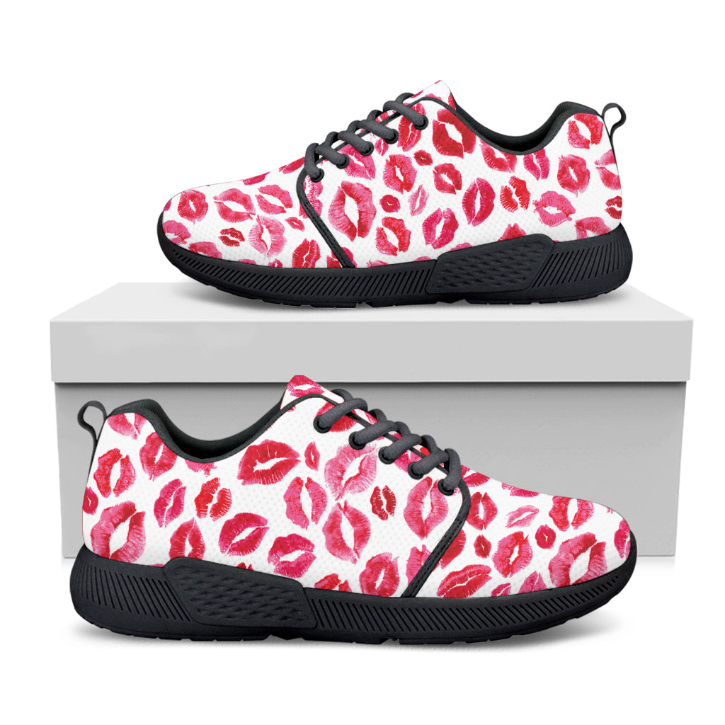 Red And Pink Lips Pattern Print Black Athletic Shoes