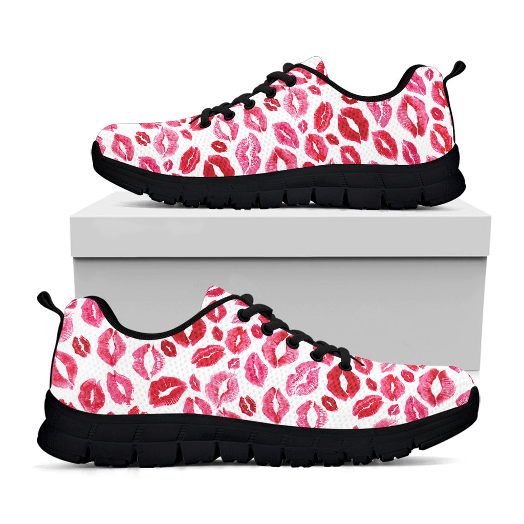 Red And Pink Lips Pattern Print Black Sneakers