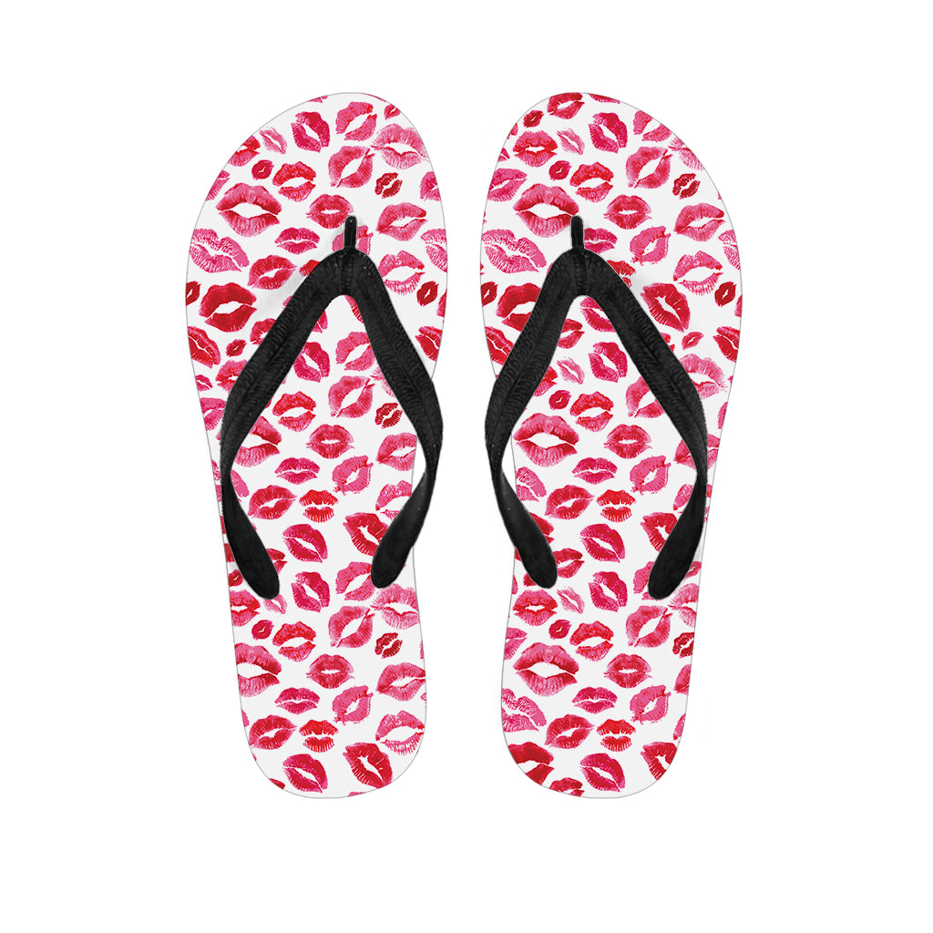 Red And Pink Lips Pattern Print Flip Flops