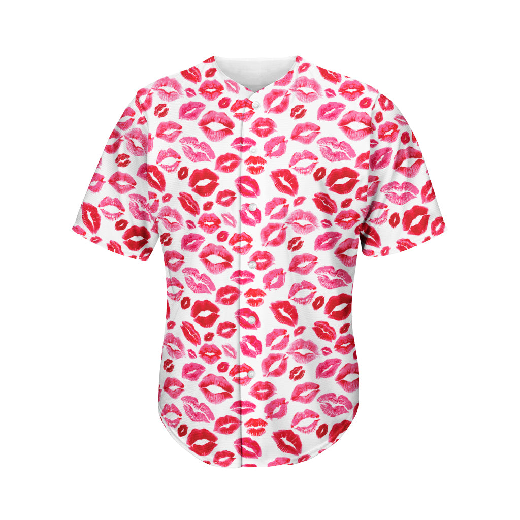 Red And Pink Lips Pattern Print Men's Baseball Jersey