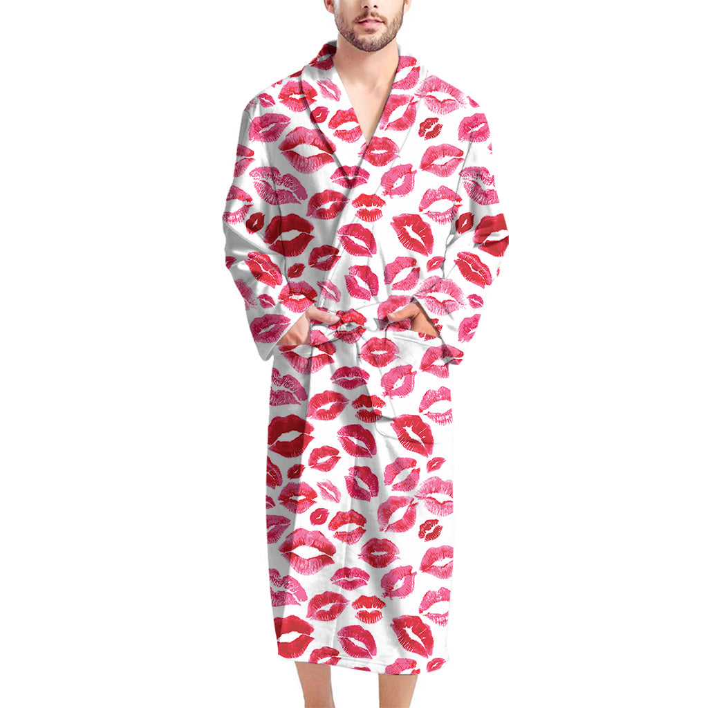 Red And Pink Lips Pattern Print Men's Bathrobe