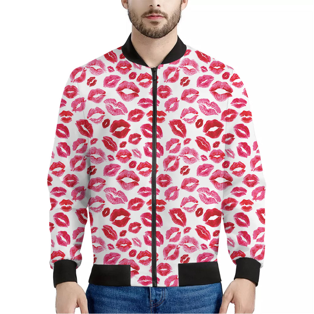 Red And Pink Lips Pattern Print Men's Bomber Jacket