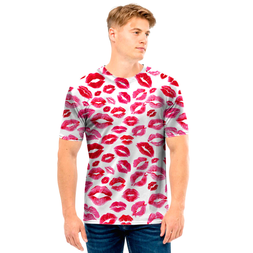 Red And Pink Lips Pattern Print Men's T-Shirt