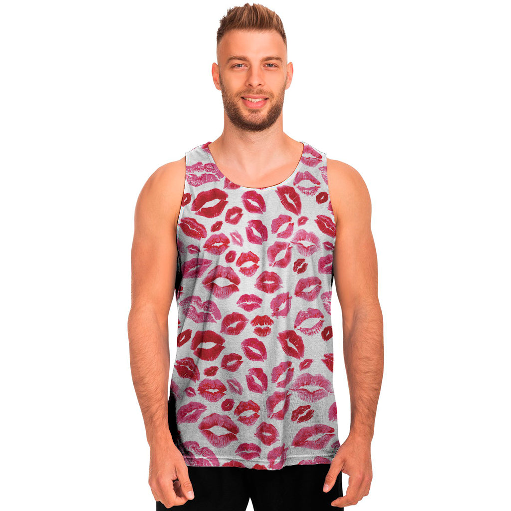 Red And Pink Lips Pattern Print Men's Tank Top