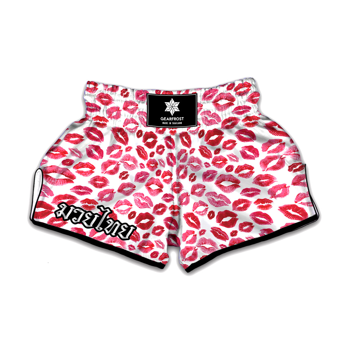 Red And Pink Lips Pattern Print Muay Thai Boxing Shorts