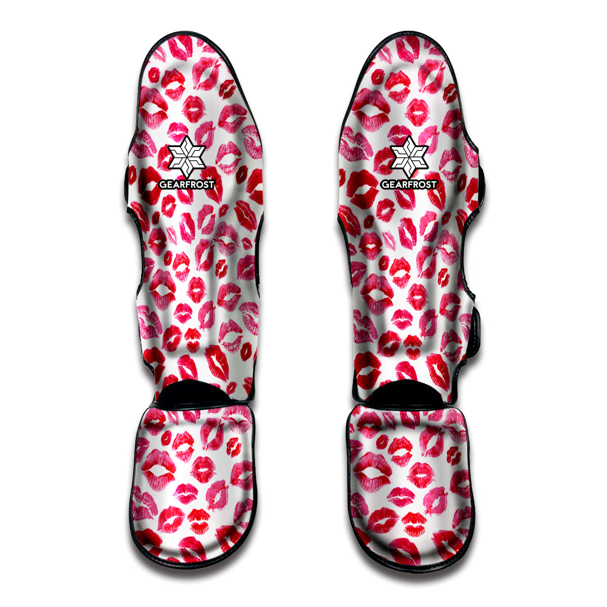 Red And Pink Lips Pattern Print Muay Thai Shin Guards