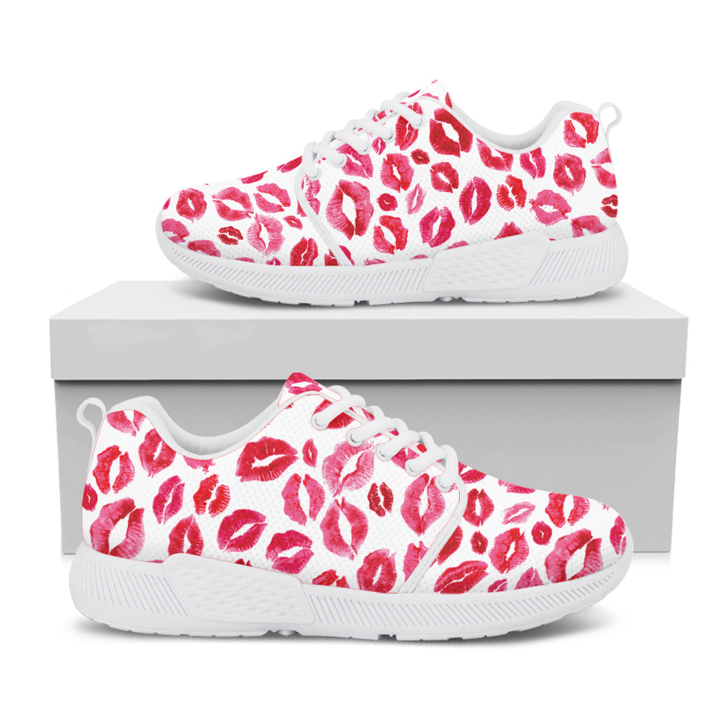 Red And Pink Lips Pattern Print White Athletic Shoes