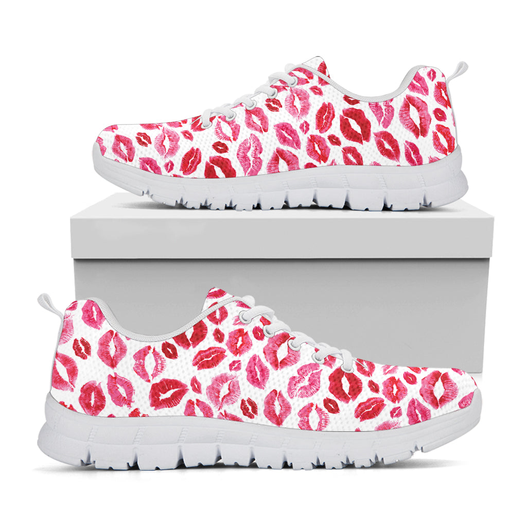 Red And Pink Lips Pattern Print White Sneakers