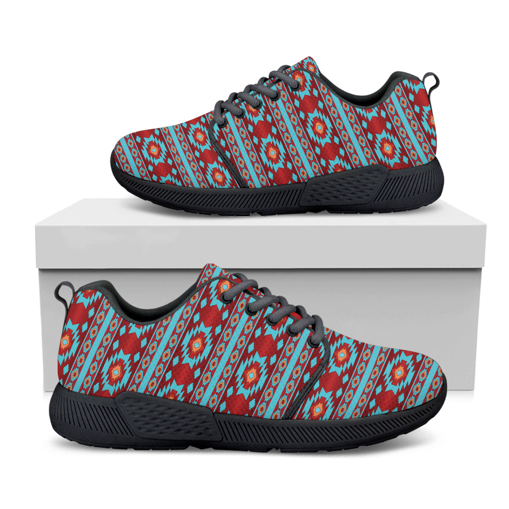 Red And Teal Southwestern Pattern Print Black Athletic Shoes